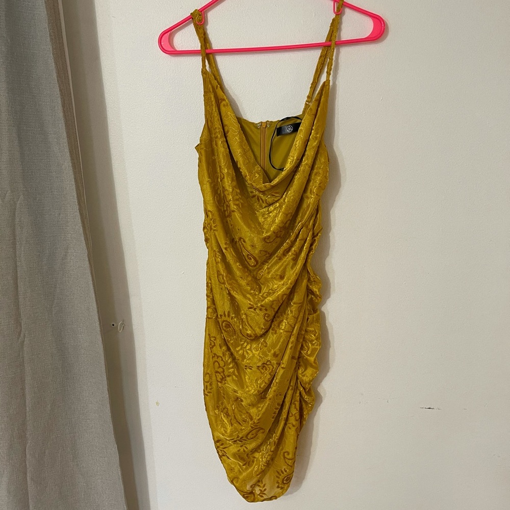 Ruched Velvet Cowl Neck Dress